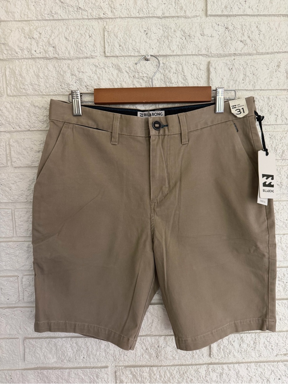 Billabong Men's Khaki Mid-Length Stretch Flat Front Shorts